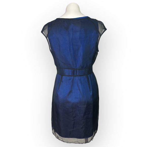 Vintage 90s Luce Silk Chiffon Overlay Sheath Dress Size Large Blue Career Goth - Picture 4 of 15
